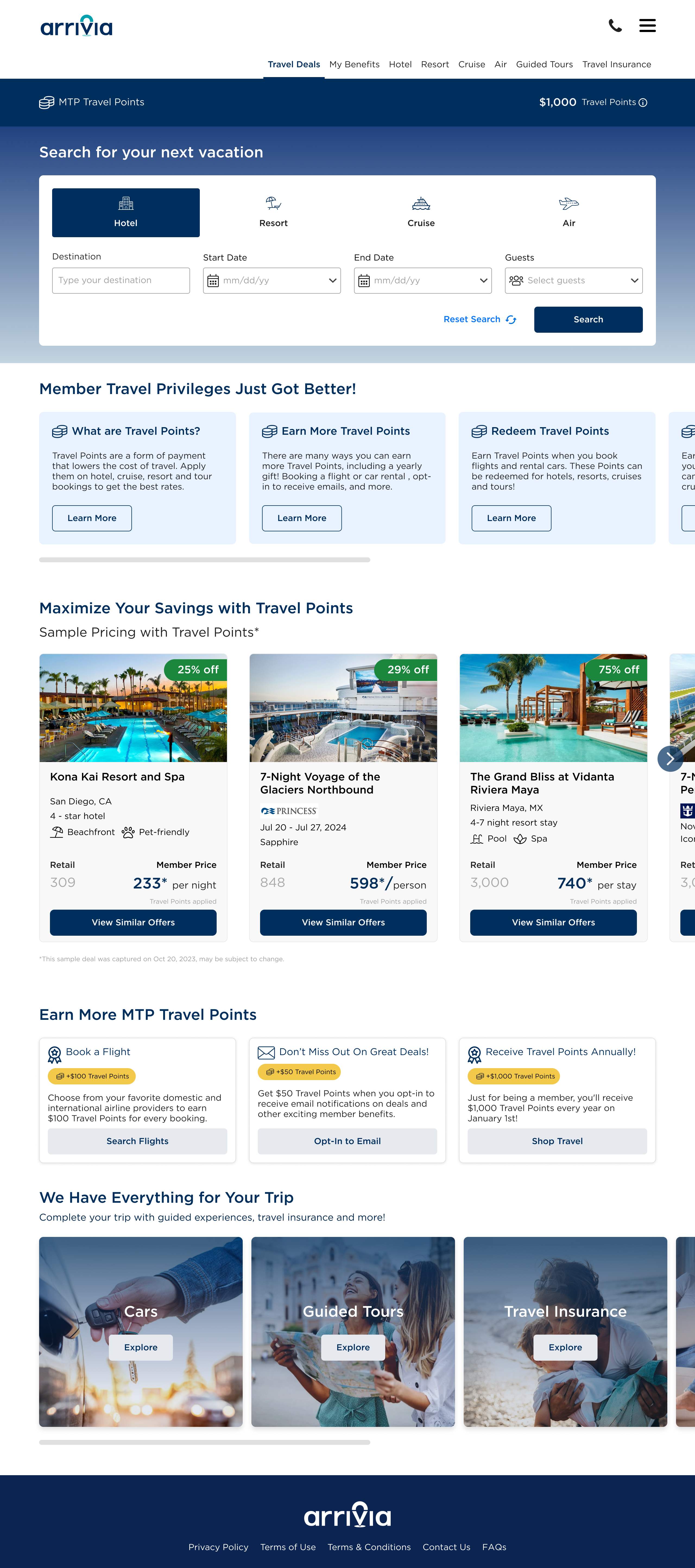 Shop travel landing page